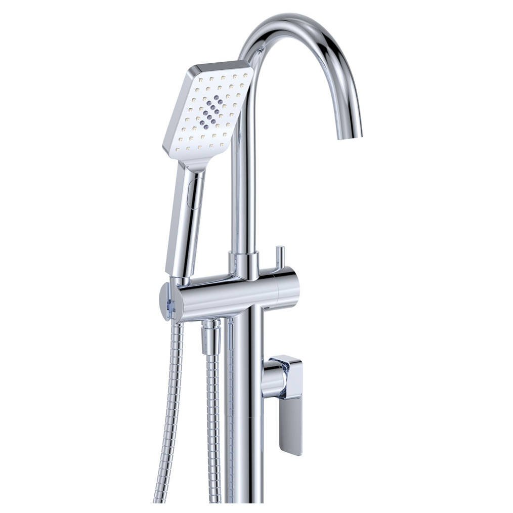 Tono Floor Mounted Bath Mixer With Hand Shower, Chrome