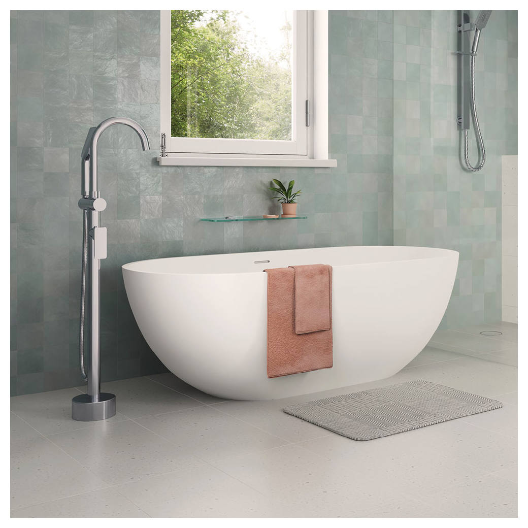 Tono Floor Mounted Bath Mixer With Hand Shower, Chrome