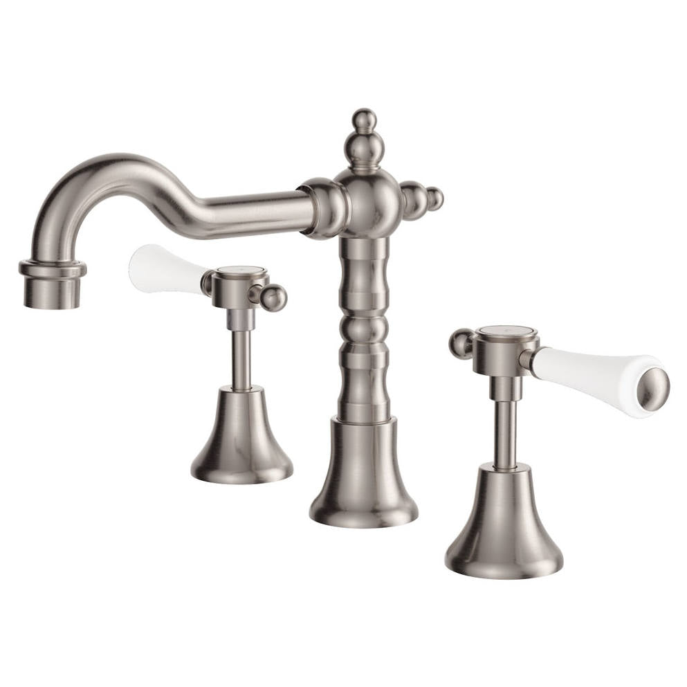 Lillian Lever Basin Set, Brushed Nickel & Ceramic