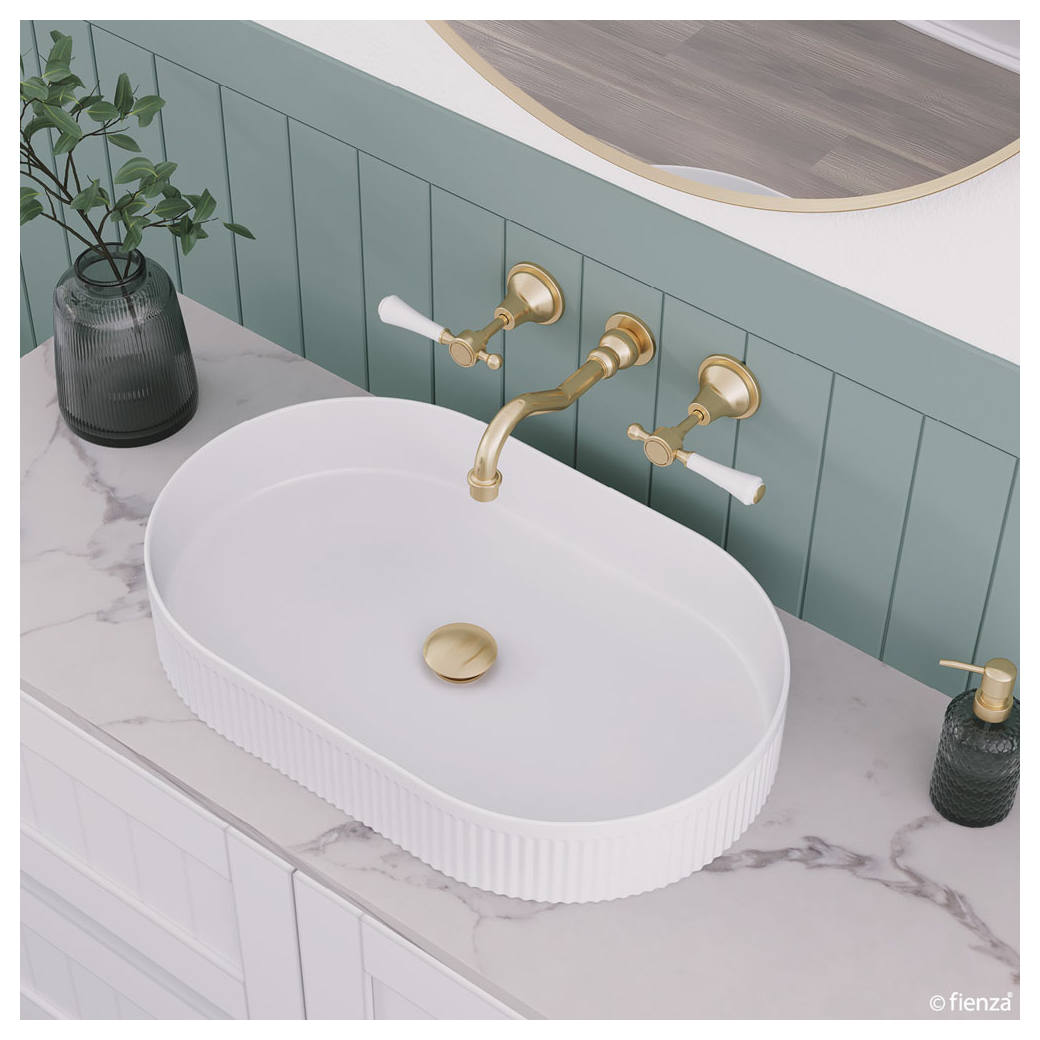 Lillian Lever Basin Set, Urban Brass & Ceramic