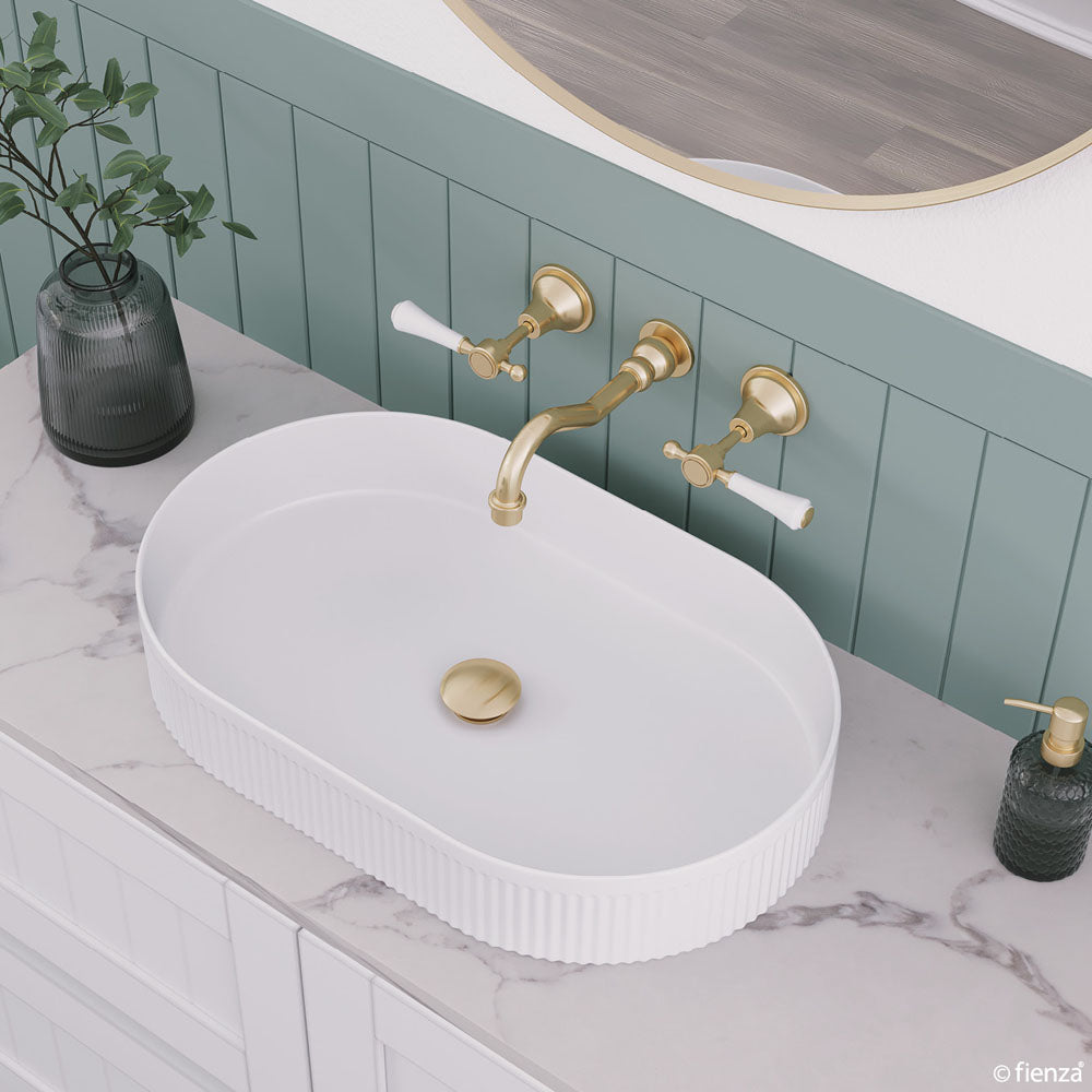 Lillian Lever Basin Set, Urban Brass & Ceramic