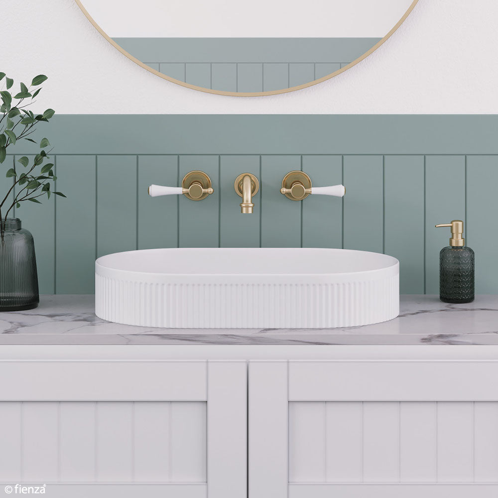 Lillian Lever Basin Set, Urban Brass & Ceramic