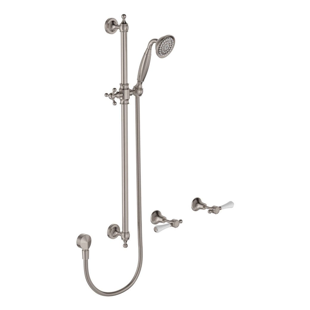 Lillian Lever Rail Shower Set, Brushed Nickel with Ceramic White Handle