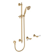 Lillian Lever Rail Shower Set, Urban Brass with Ceramic White Handle