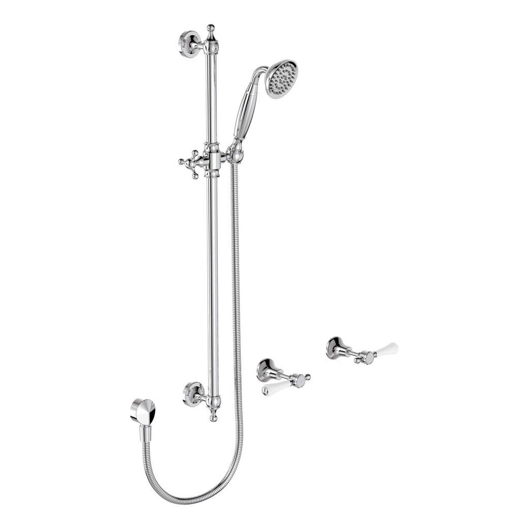 Lillian Lever Rail Shower Set, Chrome with Ceramic White Handle