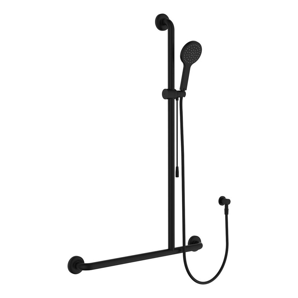Hustle Care Inverted T Rail Shower w Push/Pull Slider, Right-Hand, Matte Black