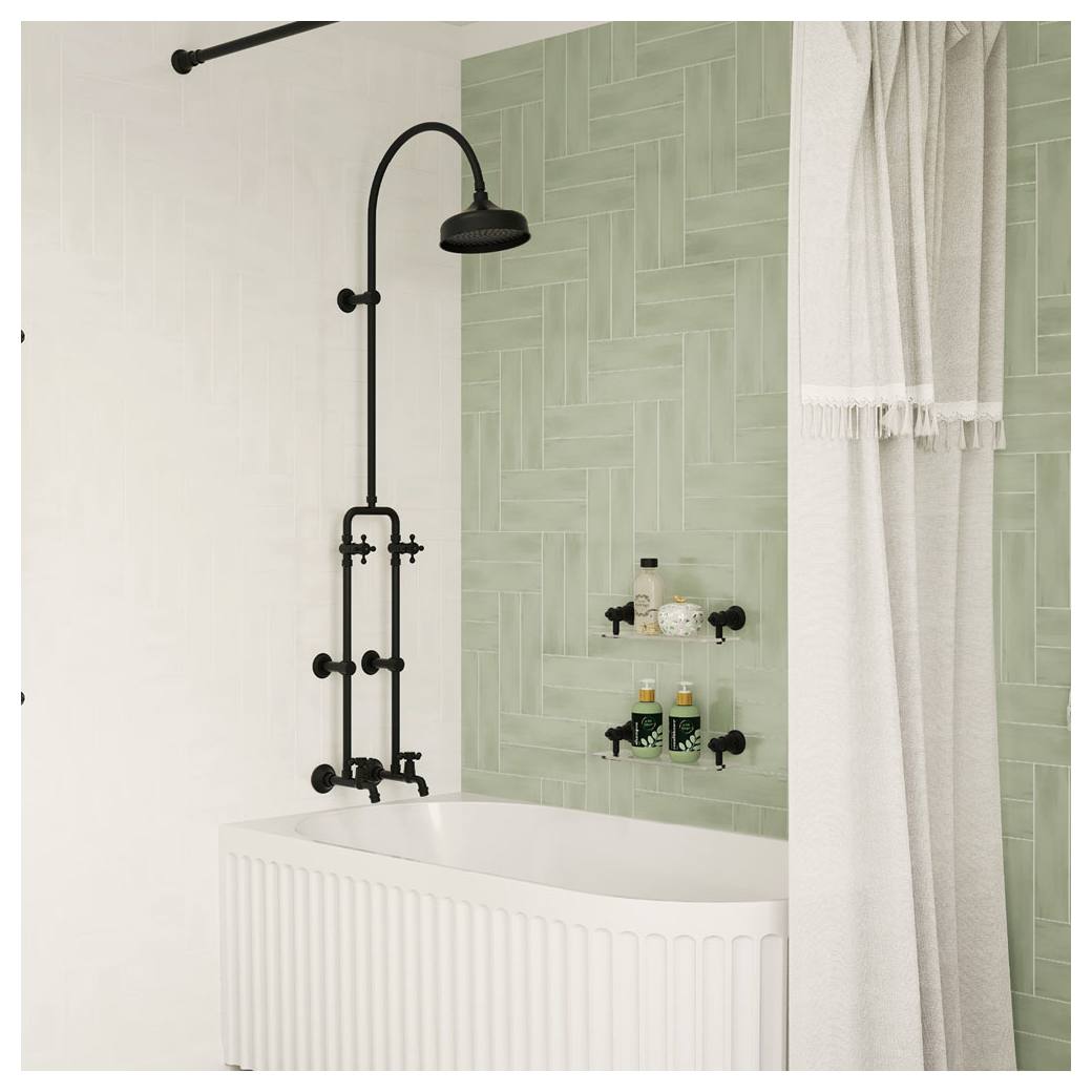 Lillian Exposed Rail Shower & Bath Set, Matte Black
