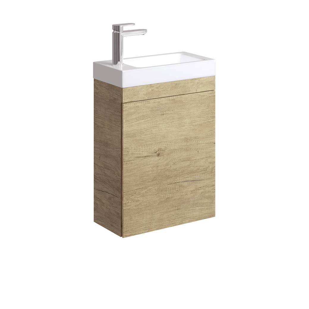 Denzel Edge Wall Hung 450Mm Ensuite Vanity Scandi Oak With Ceramic Basin