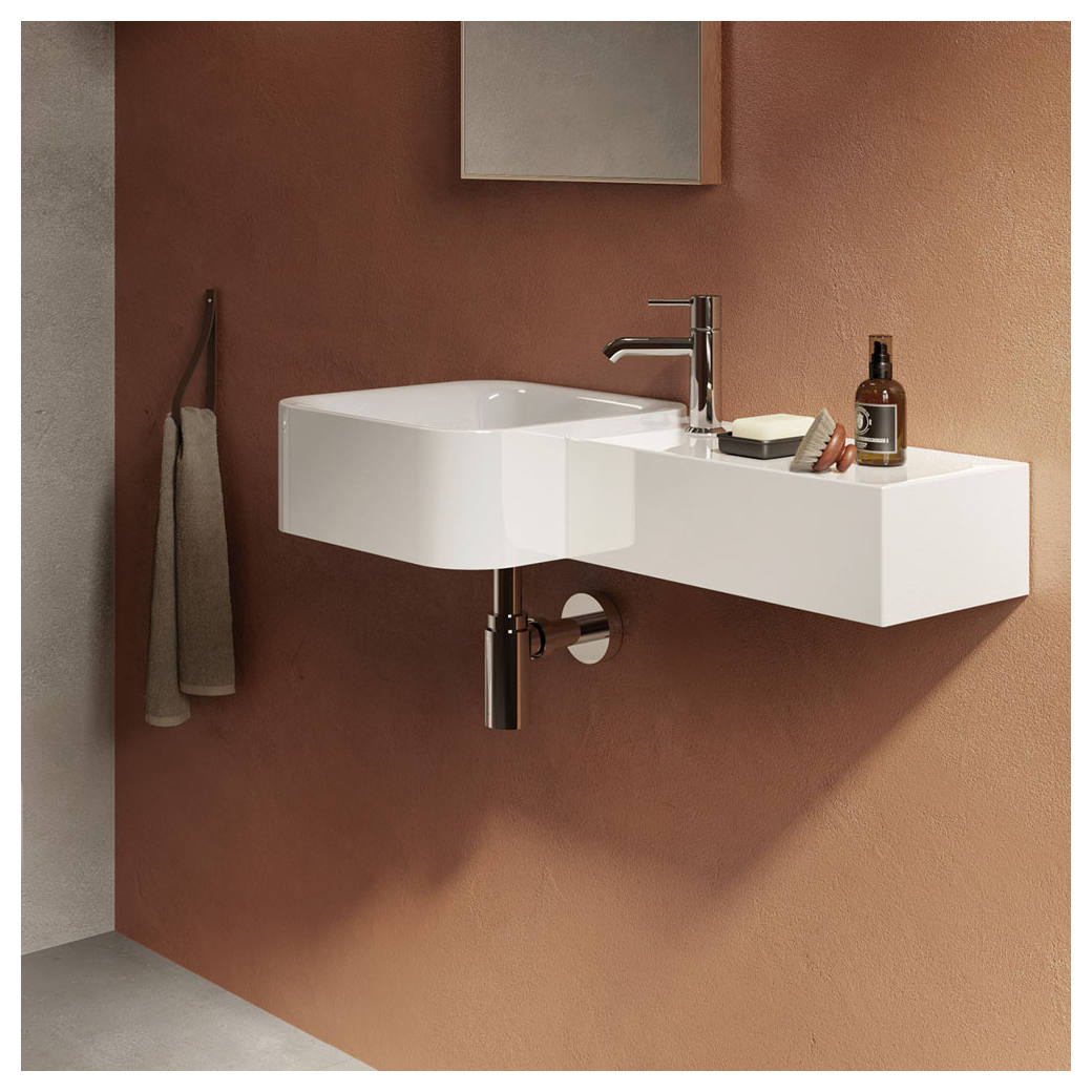RAK Petit Square Wall Basin, Right Edge, 1 Tap Hole, Alpine White