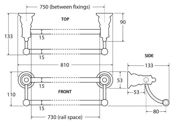 Lillian Double Towel Rail, Brushed Nickel