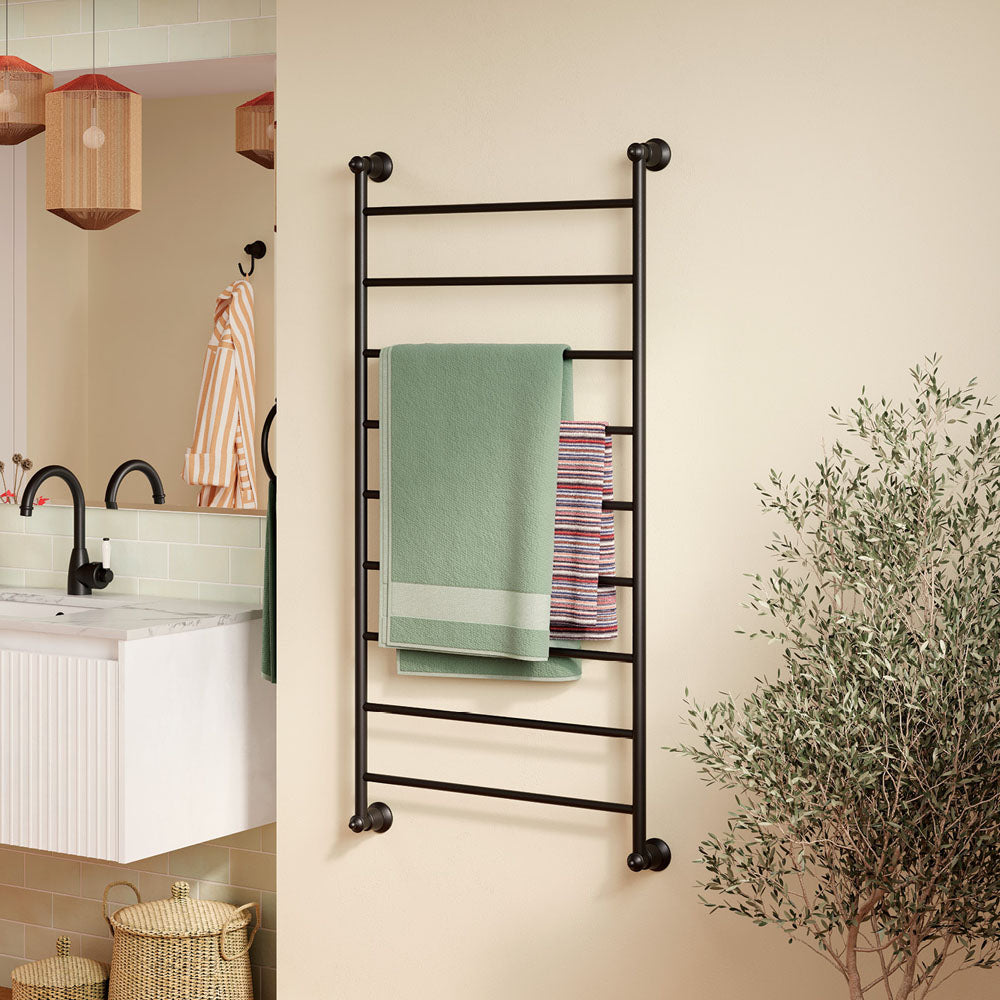 Lillian 600x1200mm Heated Towel Rail, Matte Black