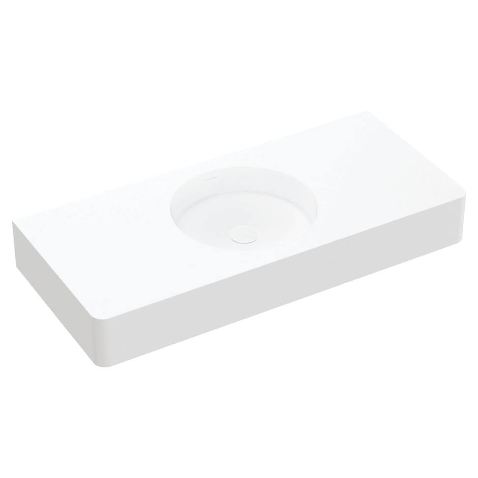 Encanto 1000 Solid Surface Wall Basin, No Tap Hole, Matte White