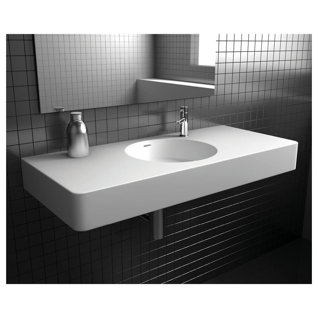 Encanto 1000 Solid Surface Wall Basin, 1 Tap Hole, Matte White