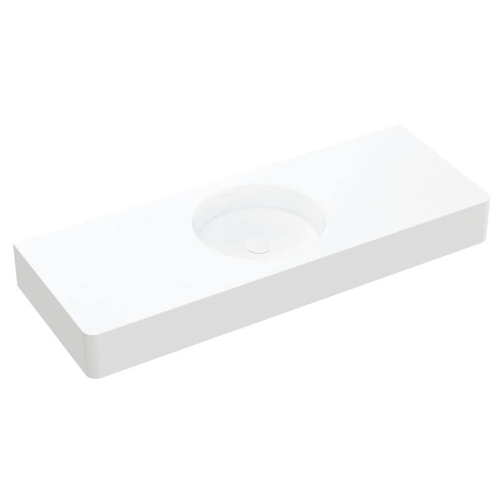 Encanto 1200 Solid Surface Wall Basin, Centre Bowl, No Tap Hole, Matte White