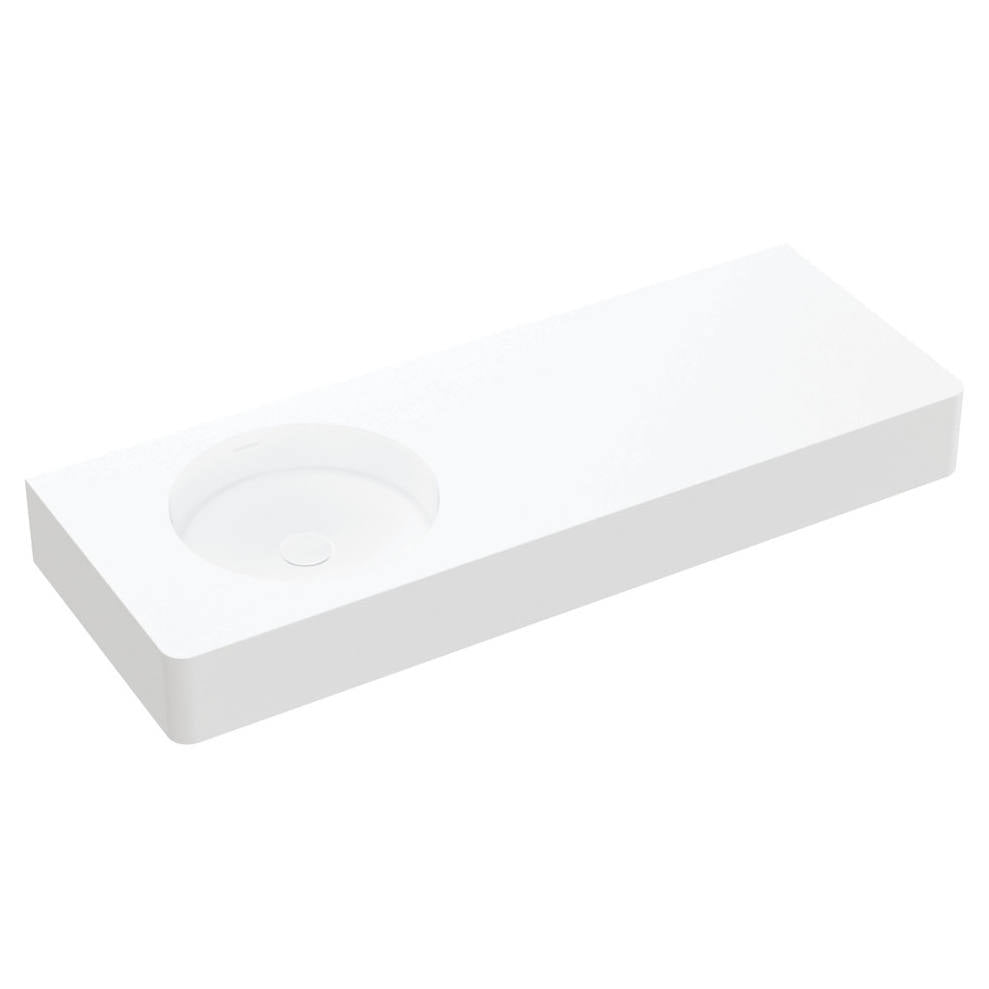 Encanto 1200 Solid Surface Wall Basin, Left-Hand Bowl, No Tap Hole, Matte White