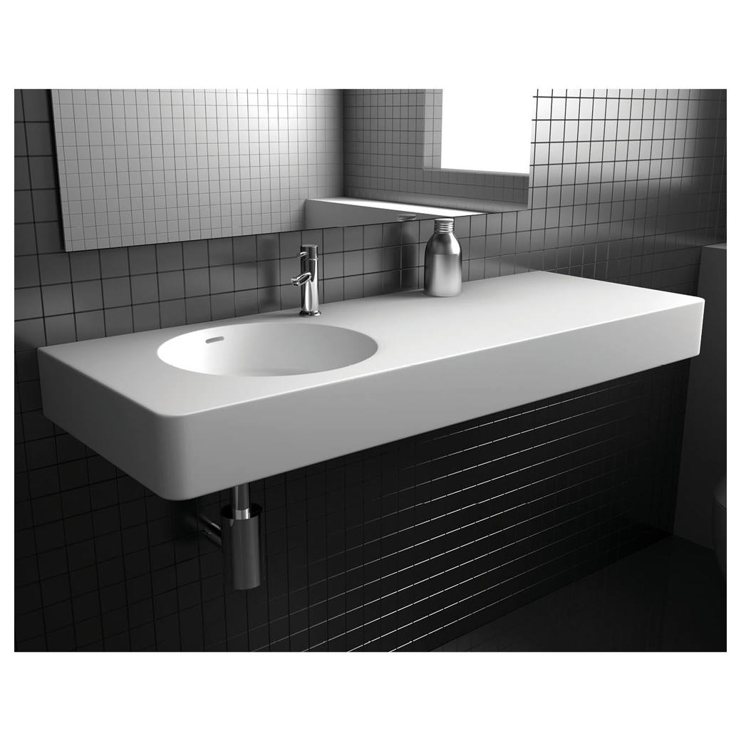 Encanto 1200 Solid Surface Wall Basin, Left-Hand Bowl, 1 Tap Hole, Matte White