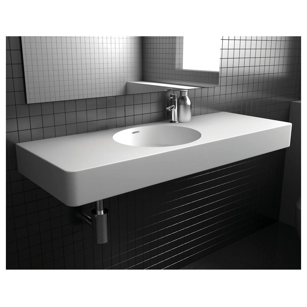 Encanto 1200 Solid Surface Wall Basin, Centre Bowl, 1 Tap Hole, Matte White