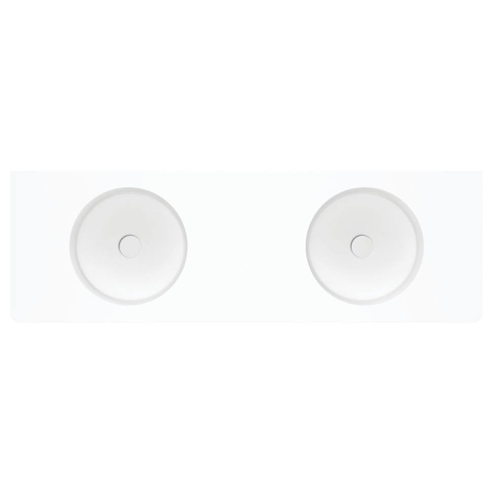 Encanto 1400 Solid Surface Wall Basin, Double Bowl, No Tap Hole, Matte White