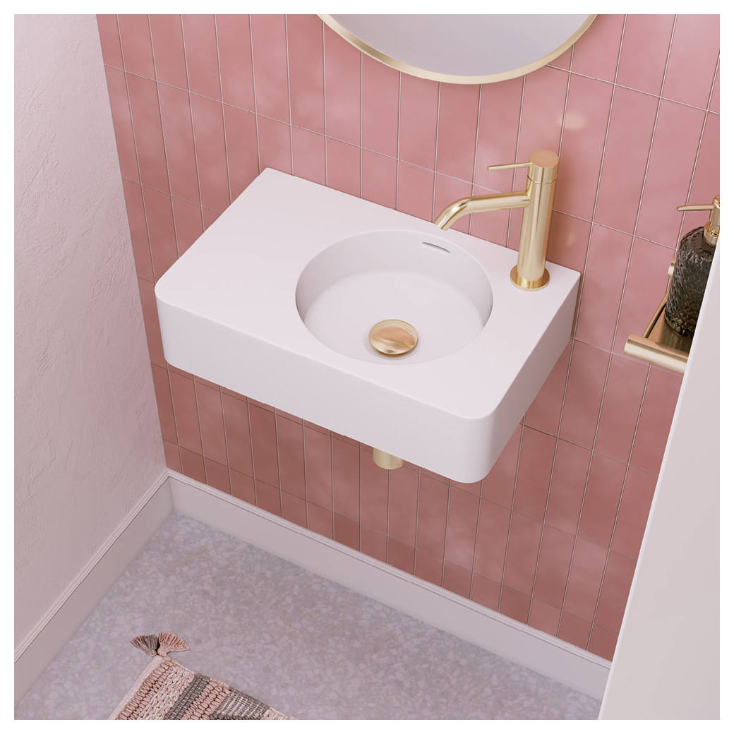 Encanto 470 Solid Surface Wall Basin, 1 Tap Hole, Matte White