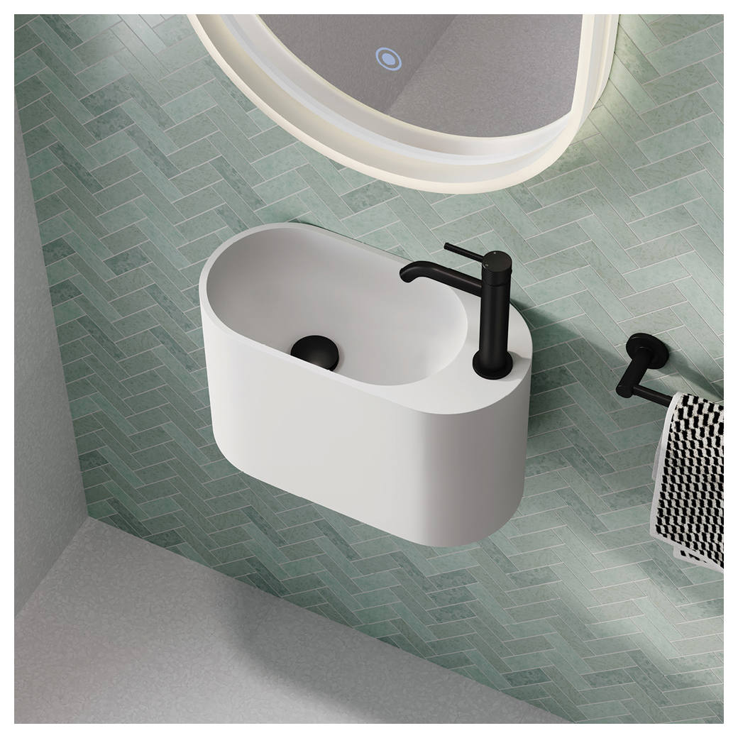 Ari Solid Surface Wall Basin, 1 Tap Hole, Matte White