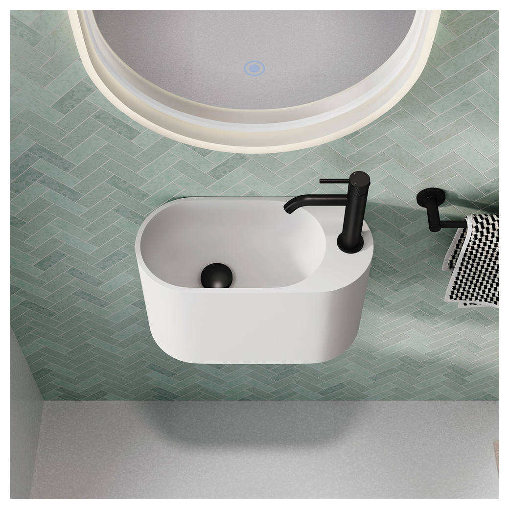 Ari Solid Surface Wall Basin, 1 Tap Hole, Matte White