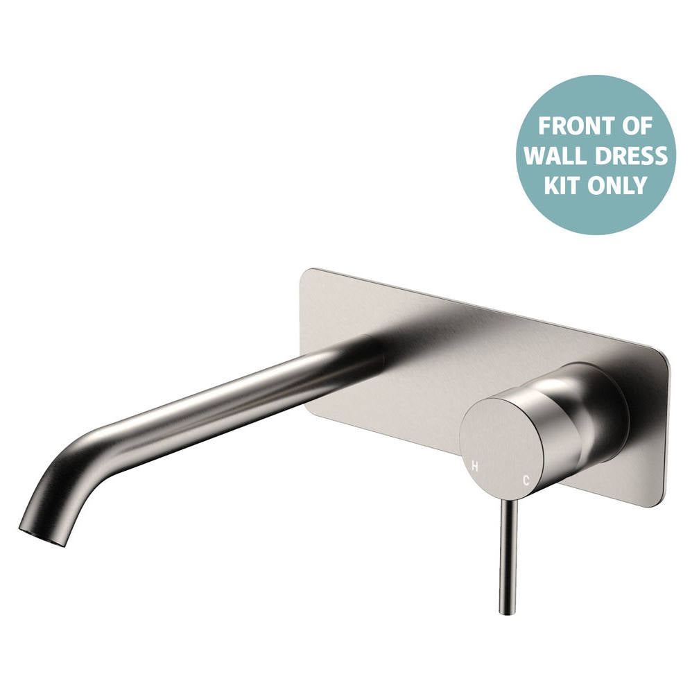Kaya Wall Mixer Dress Kit, Rect Plate, 200mm Outlet, Brushed Nickel