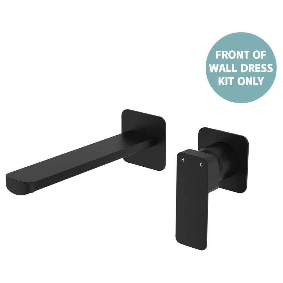 Tono Wall Mixer Set Dress Kit, Square Plate, 200mm Outlet, Matte Black