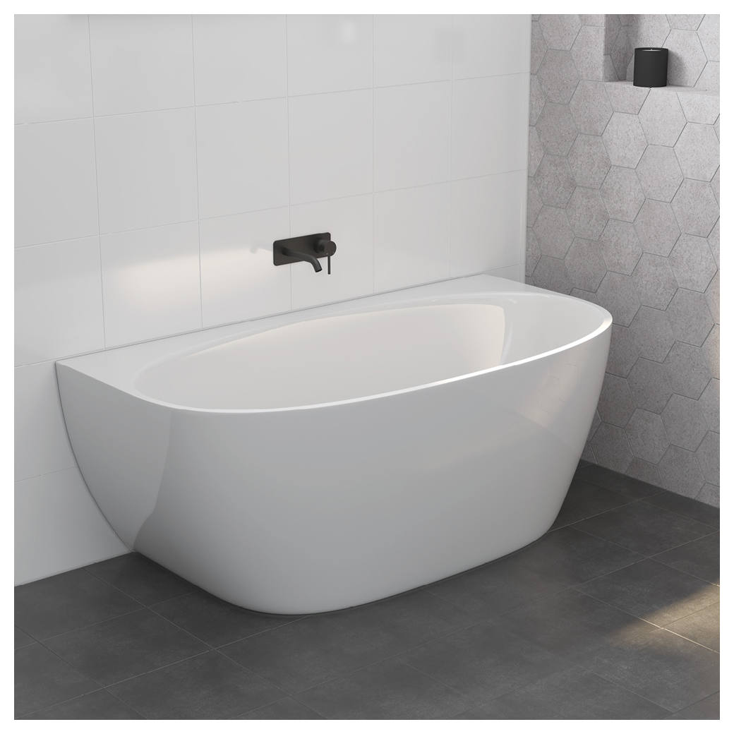 Keeto Back-To-Wall Acrylic Bath, 1500mm, Gloss White