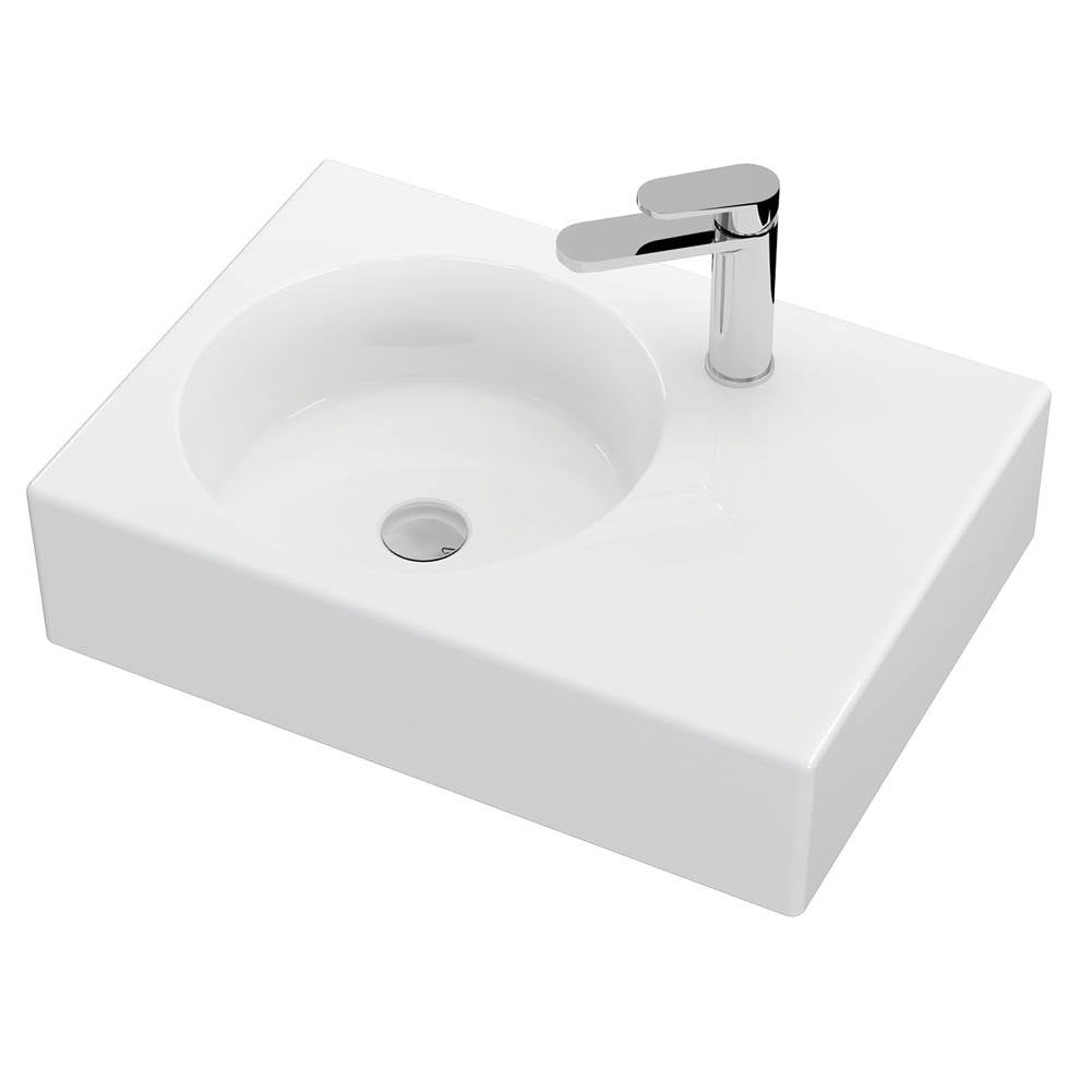 Reba Left Bowl Wall Basin, 1 Tap Hole, Gloss White