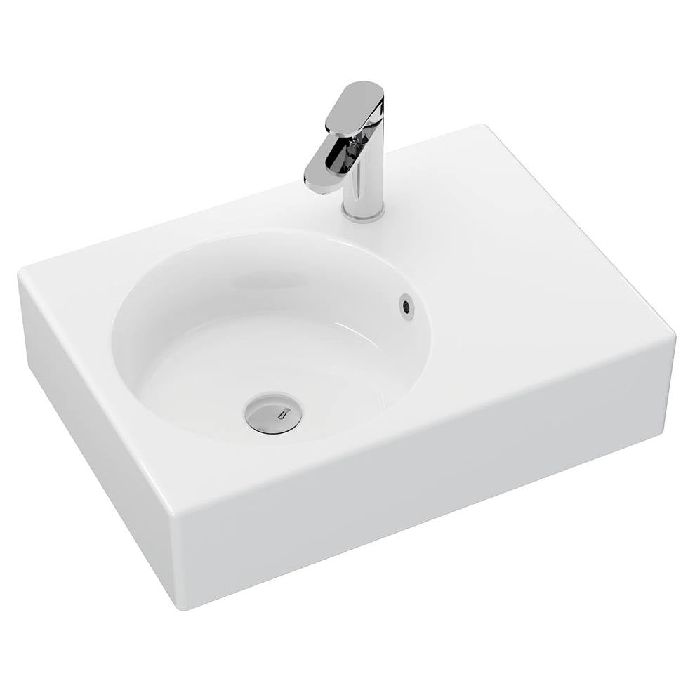 Reba Left Bowl Wall Basin, 1 Tap Hole, Gloss White