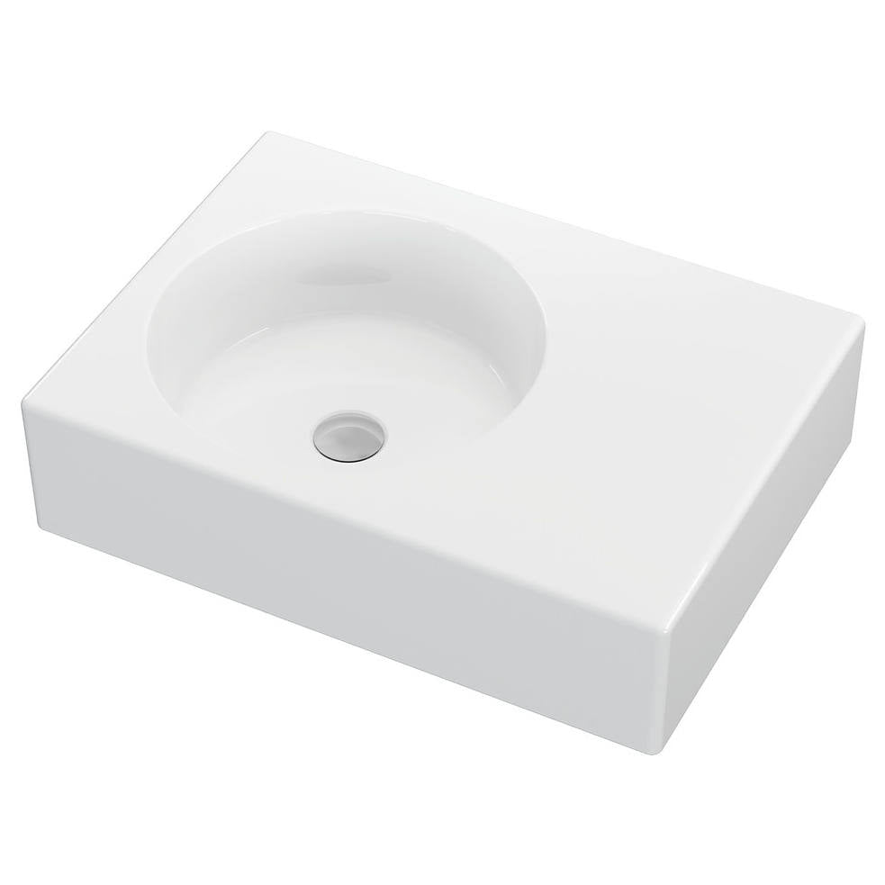 Reba Left Bowl Wall Basin, No Tap Hole, Gloss White