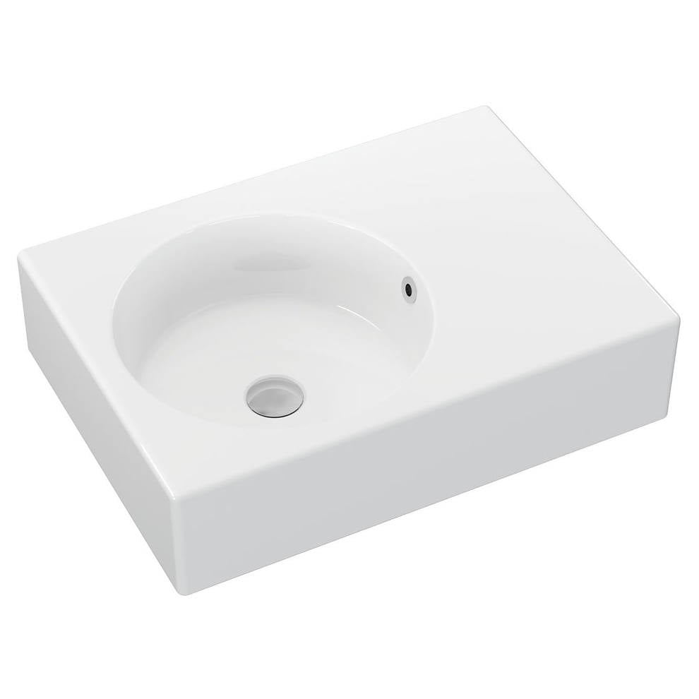 Reba Left Bowl Wall Basin, No Tap Hole, Gloss White