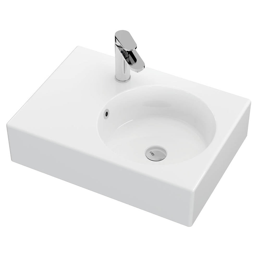 Reba Right Bowl Wall Basin, 1 Tap Hole, Gloss White