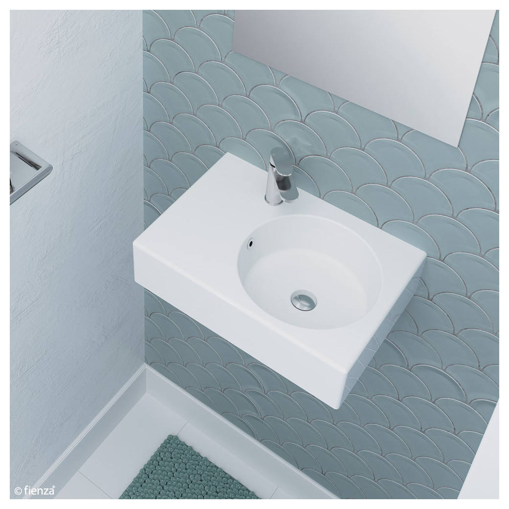 Reba Right Bowl Wall Basin, 1 Tap Hole, Gloss White