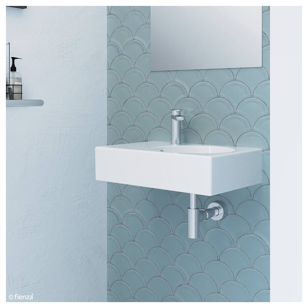 Reba Right Bowl Wall Basin, 1 Tap Hole, Gloss White