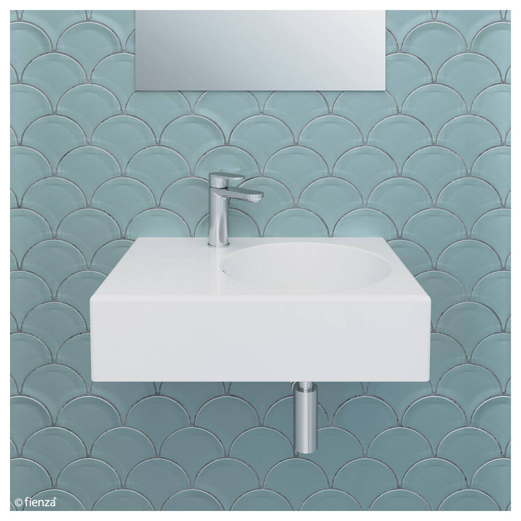 Reba Right Bowl Wall Basin, 1 Tap Hole, Gloss White
