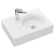Reba Right Bowl Wall Basin, 1 Tap Hole, Gloss White