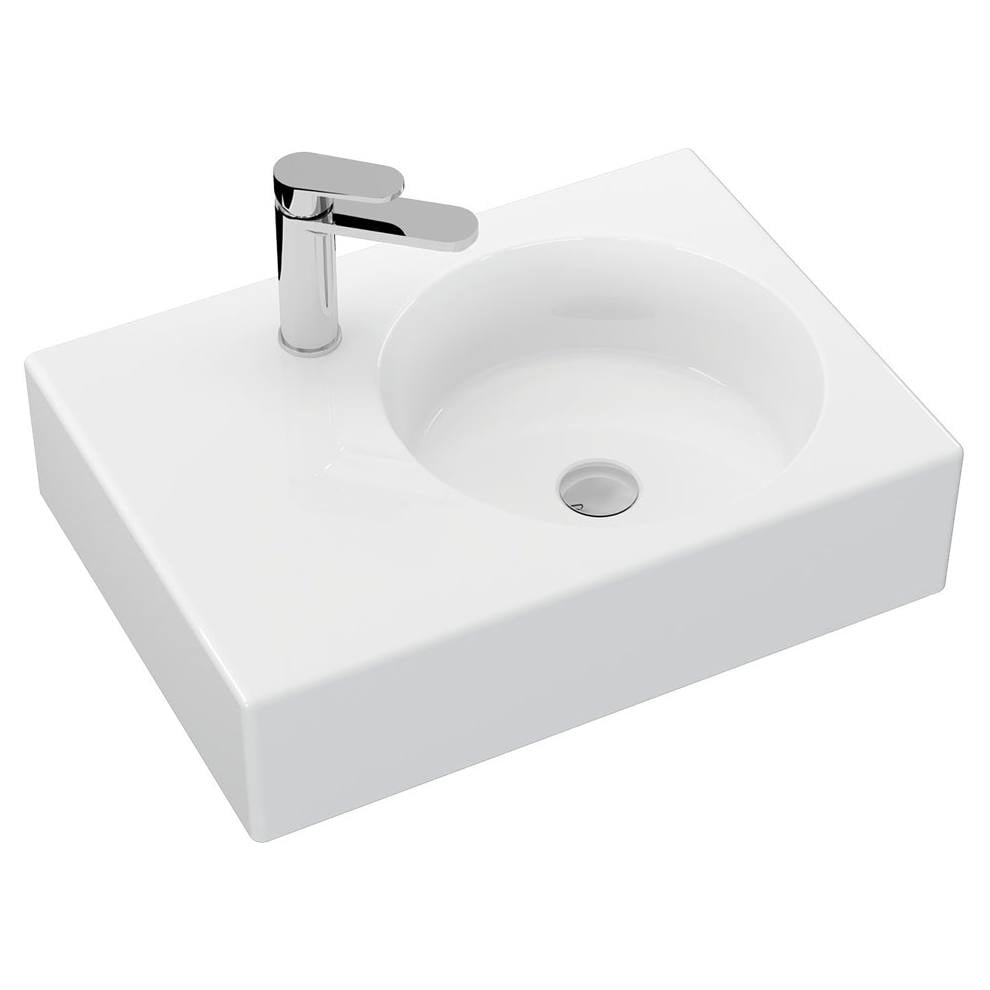 Reba Right Bowl Wall Basin, 1 Tap Hole, Gloss White