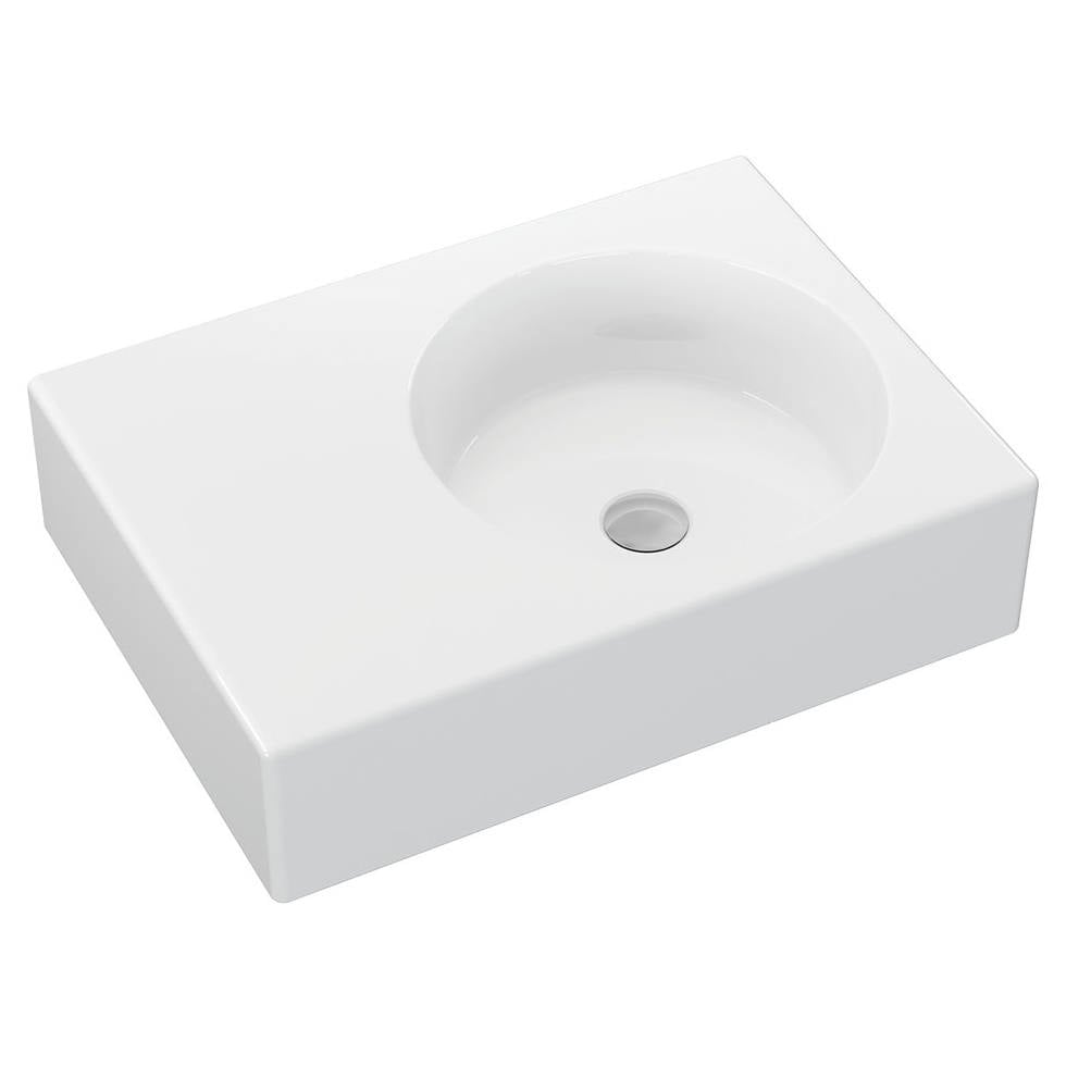 Reba Right Bowl Wall Basin, No Tap Hole, Gloss White
