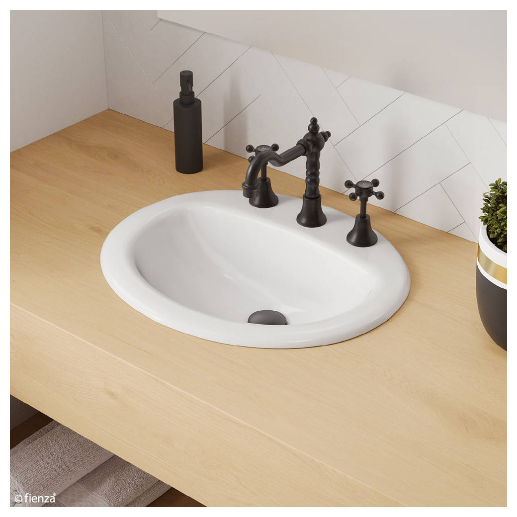 Stella Fully-Inset Basin, 3 Tap Holes, Gloss White