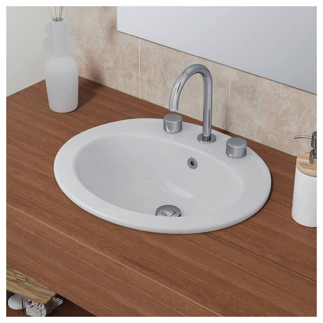 Lacy Fully-Inset Basin, 3 Tap Holes, Gloss White