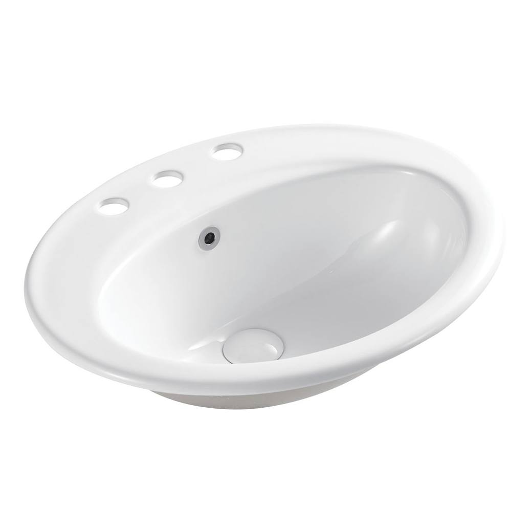 Lacy Fully-Inset Basin, 3 Tap Holes, Gloss White