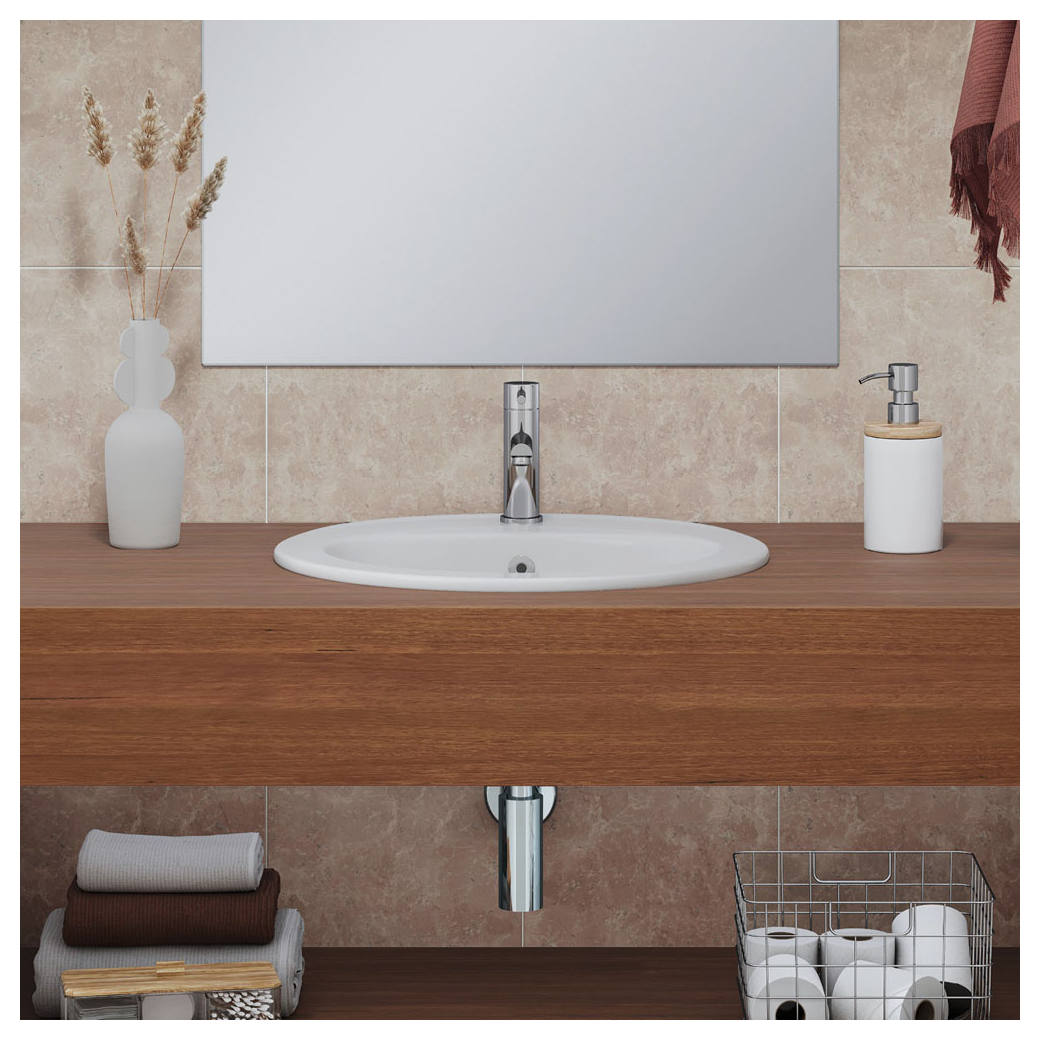 Lacy Fully-Inset Basin, 1 Tap Hole, Gloss White
