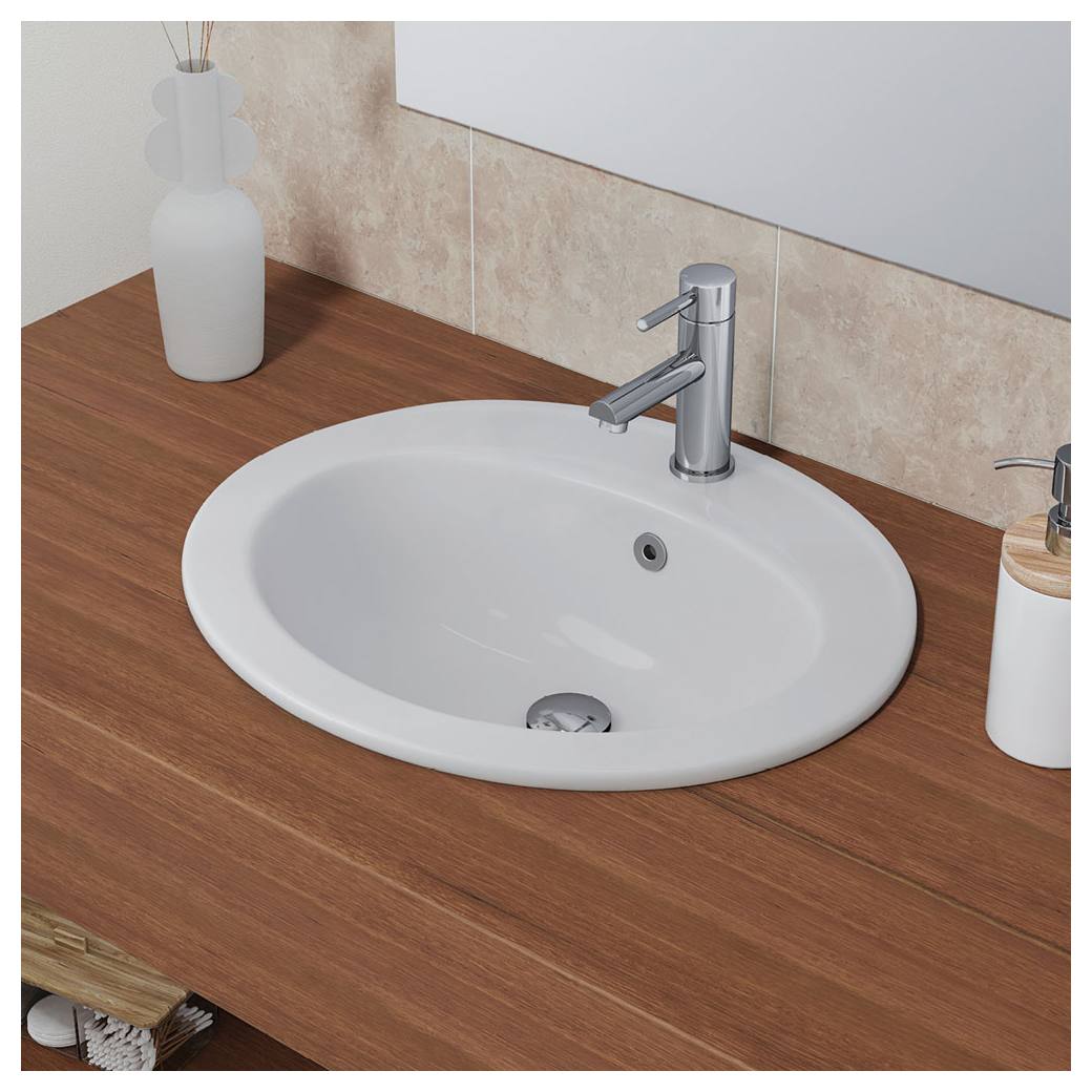 Lacy Fully-Inset Basin, 1 Tap Hole, Gloss White