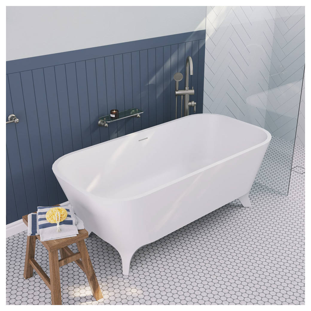 Hampton Cast Stone Solid Surface Bath 1600mm Matte White