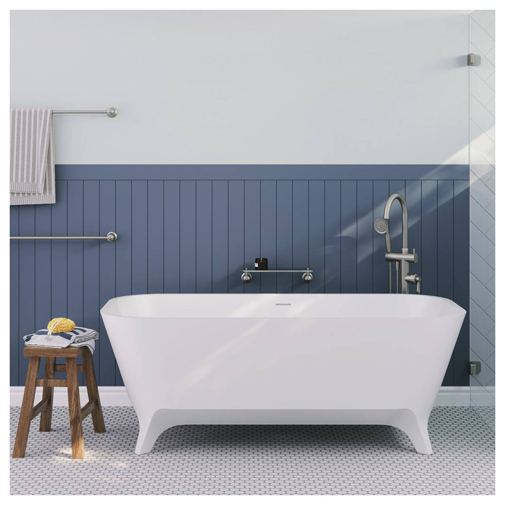 Hampton Cast Stone Solid Surface Bath 1600mm Matte White