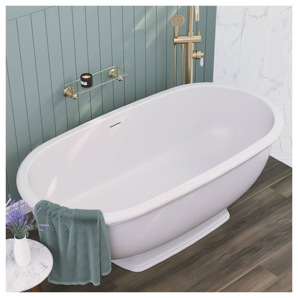Washington Cast Stone Solid Surface Bath 1560mm Made in Italy Matte White