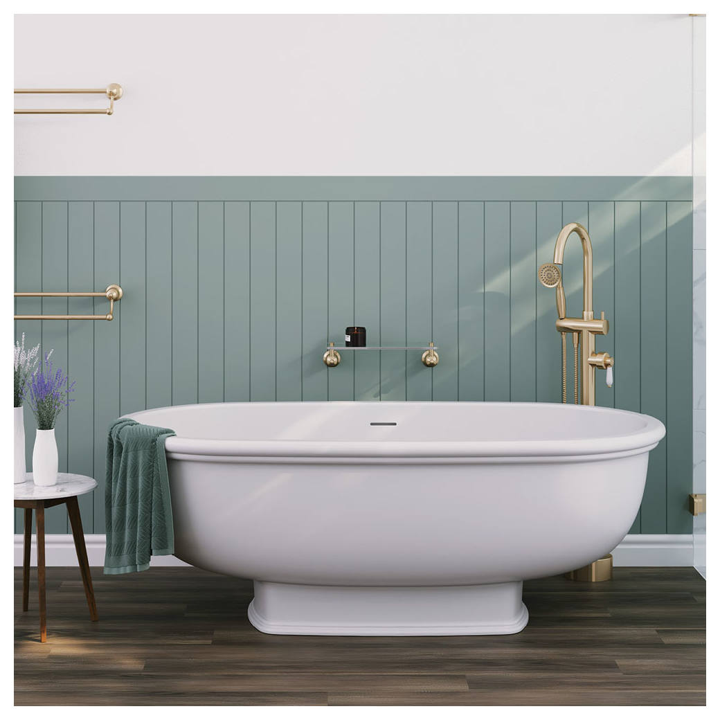 Washington Cast Stone Solid Surface Bath 1560mm Made in Italy Matte White