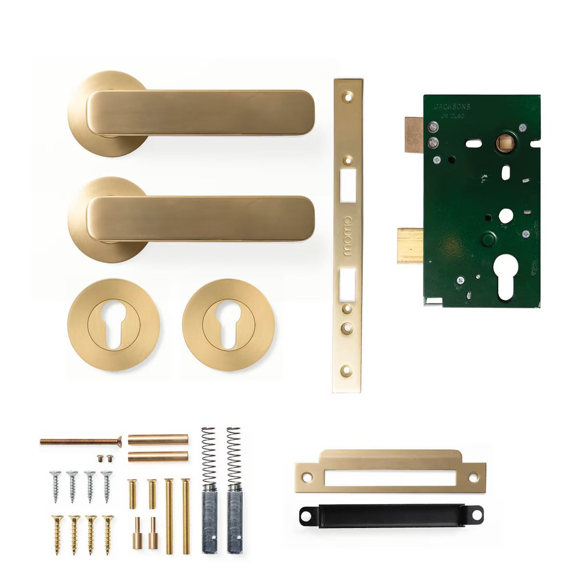 Momo Aspen Lever Solid Brass Mortice Entrance Set Brushed Satin Brass