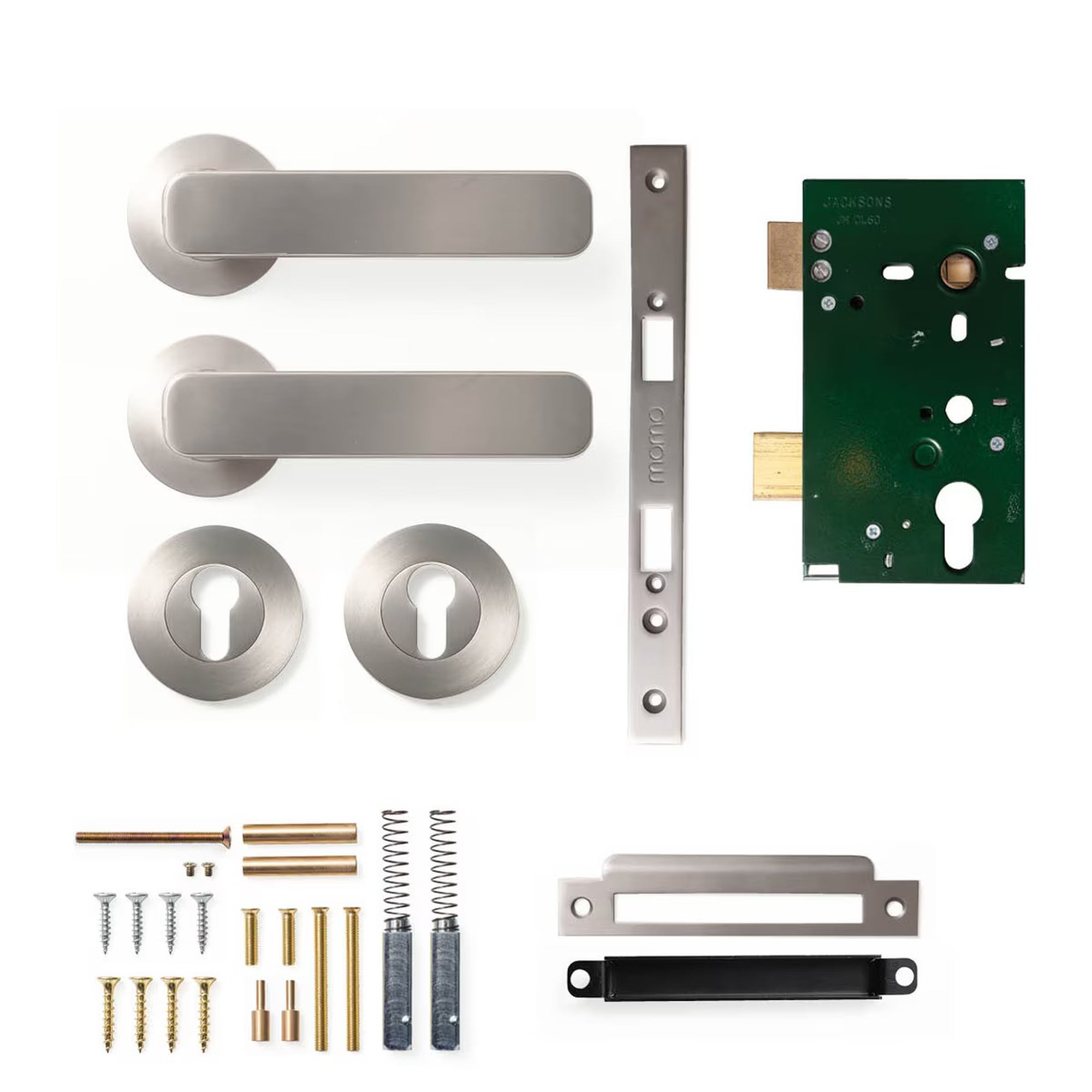 Momo Aspen Lever Solid Brass Mortice Entrance Set Dull Brushed Nickel